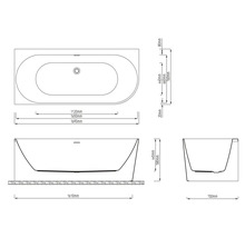 Technische Zeichnung einer Badewanne mit Maßangaben in Millimeter: Länge 1690, Breite 760, Höhe 580.