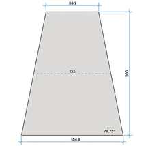 Maßzeichnung eines Trapez: Breite oben 85,2, unten 164,8, Mitte 125, Höhe 200 und Winkel 78,75 Grad.