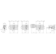 Dessin technique pour cylindres de porte ABUS de différents modèles avec dimensions détaillées en millimètres.