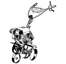 Illustration d'une motobineuse à essence avec moteur, guidon et fraises.