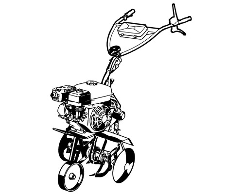 Illustration d'une motobineuse à essence avec moteur, guidon et fraises.