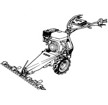 Motofaucheuse Agria 5300 avec moteur à essence, barre de coupe large et pneus à profil profond.