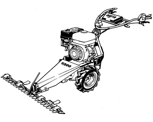 Motofaucheuse Agria 5300 avec moteur à essence, barre de coupe large et pneus à profil profond.
