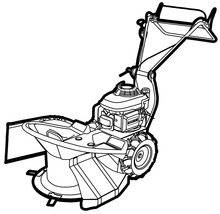 Faucheuse rotative à moteur avec roues et guidon.