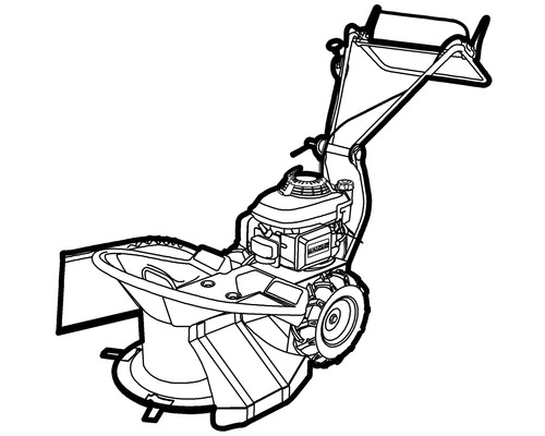 Faucheuse rotative à moteur avec roues et guidon.