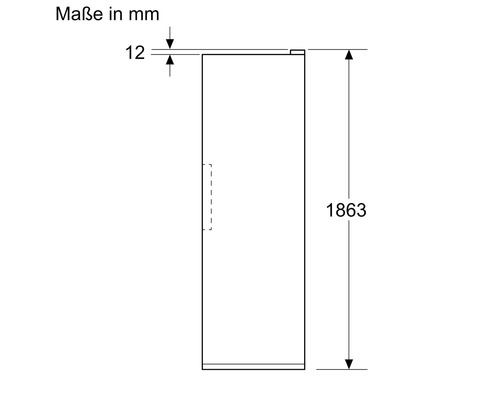 Dessin technique avec dimensions d'un meuble, hauteur totale 1863 millimètres et bord supérieur 12 millimètres.