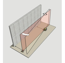 Illustration d une mesure murale avec des niveaux laser pour vérifier le parallélisme et l alignement par rapport à un mur en béton.
