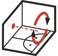 Symbole pour zone de détection avec tête de capteur rotative.