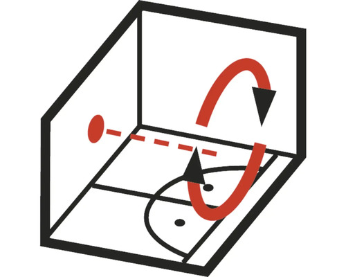Symbole pour zone de détection avec tête de capteur rotative.