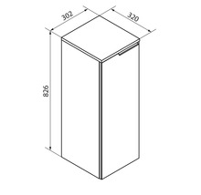 Dessin technique d un meuble bas avec des dimensions de 826 millimètres de hauteur, 302 millimètres de largeur et 320 millimètres de profondeur.