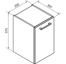 Dessin technique d'un meuble avec les dimensions : hauteur 575 millimètres, largeur 397 millimètres et profondeur 350 millimètres.