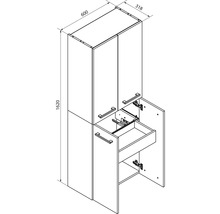 Dessin technique d'une armoire haute avec portes et tiroir intérieur. Dimensions : hauteur 1620 millimètres, largeur 600 millimètres, profondeur 318 millimètres.