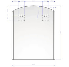Dessin technique d un miroir cintré avec des dimensions de 600 par 750 millimètres.