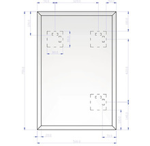 Dessin technique avec dimensions pour un miroir rectangulaire, 500 sur 700 millimètres.