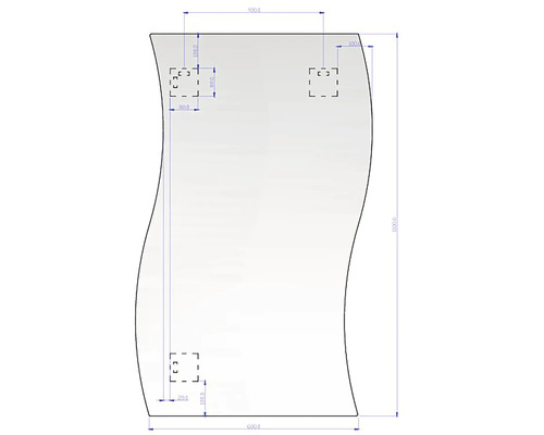 Dessin technique d un miroir ondulé d une hauteur de 1100 millimètres et d une largeur de 600 millimètres.