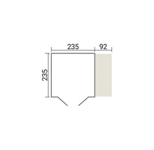 Croquis d'un plan d'étage carré avec extension et dimensions en centimètres.