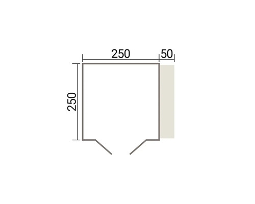 Dessin technique d un élément carré avec des dimensions de 250 par 250 millimètres et une largeur supplémentaire de 50 millimètres.