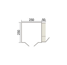 Dessin technique d'un élément carré avec des dimensions de 250 par 250 millimètres et une extension latérale de 50 millimètres.