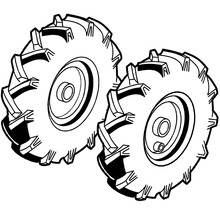 Deux roues agraires pour machines de jardin avec un profil profond pour une meilleure traction.
