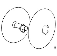 Paire de rosaces de porte rondes avec une tige de raccordement et un clip de sécurité.