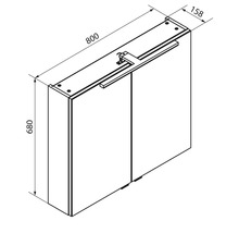Spiegelschrank mit Beleuchtung für das Bad, Abmessungen 800 mal 680 mal 158 Millimeter.