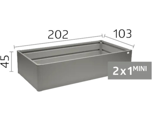 Carré potager en métal avec les dimensions 202 par 103 par 45 centimètres, modèle 2 par 1 MINI.