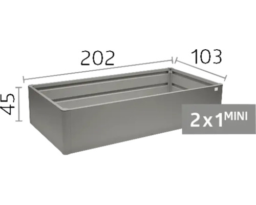 Carré potager en métal, dimensions 202 centimètres de longueur, 103 centimètres de largeur et 45 centimètres de hauteur, modèle 2x1 MINI.