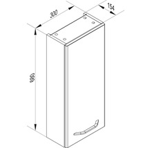 Croquis de dimensions pour une armoire murale : hauteur 680 millimètres, largeur 300 millimètres, profondeur 154 millimètres.
