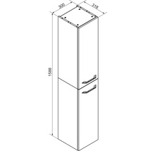 Croquis d'une armoire de salle de bain haute avec deux portes, hauteur 1588 millimètres, largeur 300 millimètres, profondeur 318 millimètres.