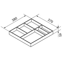 Dessin technique pour un range-couverts avec les dimensions 380 par 370 par 45 millimètres.