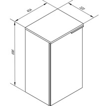 Dessin technique meuble de salle de bain avec hauteur 696 millimètres, largeur 404 millimètres et profondeur 320 millimètres.