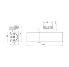 Dessin technique d'un ferme-porte avec dimensions en millimètres : largeur 226, hauteur 60, profondeur 48.