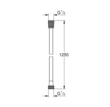 Dessin technique d'un flexible de douche d'une longueur de 1250 millimètres et de raccordements G 1/2 pouce.