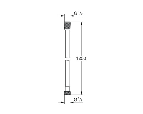 Dessin technique d'un flexible de douche d'une longueur de 1250 millimètres et de raccordements G 1/2 pouce.