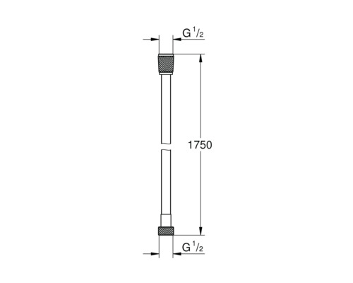 Maßzeichnung Brauseschlauch mit einer Länge von 1750 Millimetern und G ein halb Zoll Anschlüssen.