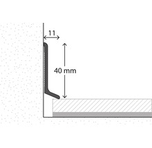 Querschnitt einer Sockelleiste mit einer Höhe von 40 Millimeter und einer Breite von 11 Millimeter.