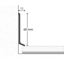 Technische Zeichnung einer Weichsockelleiste mit einer Höhe von 60 Millimetern und einer Breite von 11 Millimetern.
