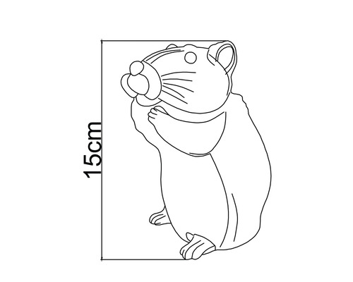 Dessin au trait d'un hamster avec une indication de hauteur de 15 centimètres.