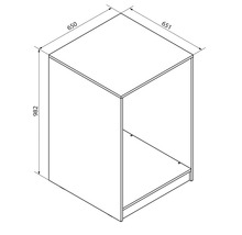 Dessin au trait d'un meuble avec les dimensions : hauteur 982 millimètres, largeur 651 millimètres, profondeur 650 millimètres.