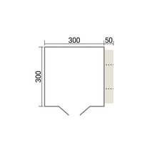 Dessin technique avec dimensions pour une construction carrée de 300 par 300 centimètres avec un élément d extension de 50 centimètres de large.