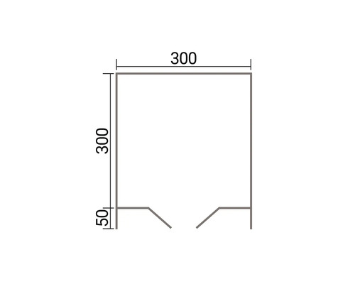 Dessin technique d'un élément carré avec des dimensions en millimètres de 300 par 350 millimètres.