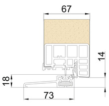 Dessin technique d'une coupe transversale de profilé avec les dimensions 67, 73, 18 et 14.