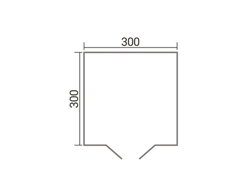 Croquis d un plan au sol carré avec trois côtés fermés et une entrée avec des dimensions de 300 par 300 centimètres.
