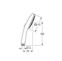 Maßzeichnung einer Handbrause mit einer Länge von 162 Millimeter, einem Durchmesser von 110 Millimeter und einem Anschluss G 1/2 Zoll.