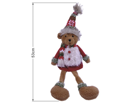 Ours en peluche de Noël avec bonnet, écharpe et pull, hauteur 53 centimètres.