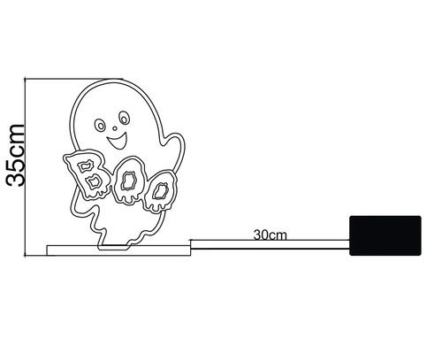 Décoration d'Halloween fantôme avec texte Boo, hauteur 35 centimètres, longueur de câble 30 centimètres.