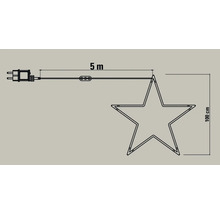 Croquis d une décoration lumineuse en forme d étoile avec dimensions : câble de 5 mètres et hauteur de 100 centimètres.