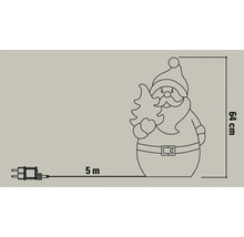 Dessin au trait d'une figurine de Père Noël avec sapin, hauteur 64 centimètres, câble d'alimentation de 5 mètres avec fiche.
