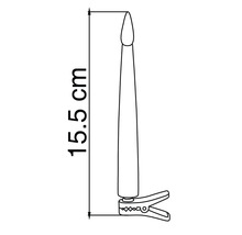 Croquis d'une bougie de Noël avec clip de fixation et une hauteur totale de 15,5 centimètres.