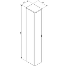 Dessin technique d'un meuble haut avec les dimensions hauteur 1396 millimètres, largeur 265 millimètres et profondeur 202 millimètres.
